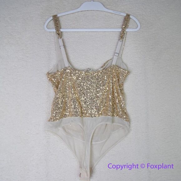 New! Free People Intimately Sparks Fly Bodysuit In Gold, size L - Picture 10 of 16